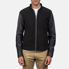 Takon Black Leather Bomber Jacket