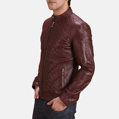 Kaset Maroon Leather Biker Jacket