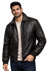 Midnight Crest Leather Bomber Jacket