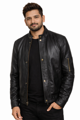 Uldar Black Leather Biker Jacket