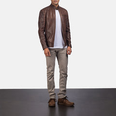 Yamean Brown Leather Biker Jacket
