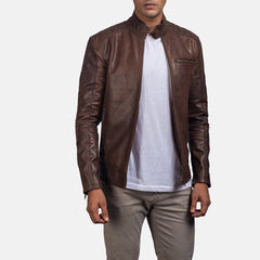 Yamean Brown Leather Biker Jacket