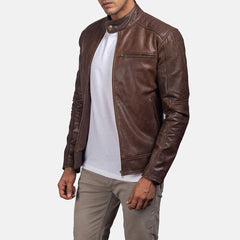 Yamean Brown Leather Biker Jacket