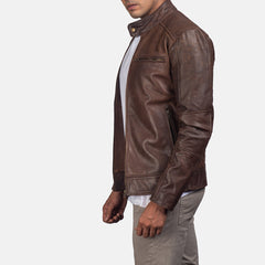 Yamean Brown Leather Biker Jacket
