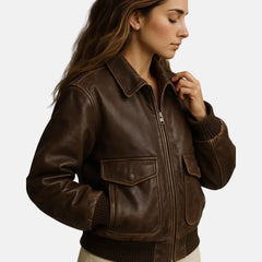 Isla Brown Leather Bomber