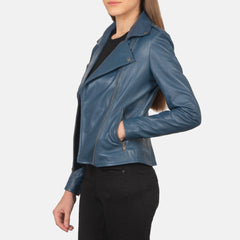 Elsus Blue Leather Biker Jacket