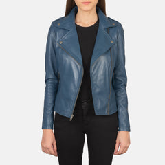 Elsus Blue Leather Biker Jacket