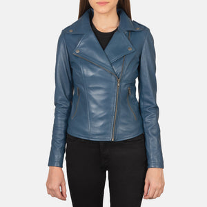 Elsus Blue Leather Biker Jacket