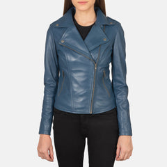 Elsus Blue Leather Biker Jacket