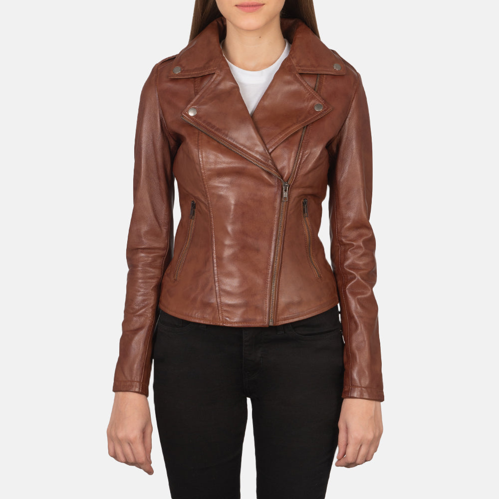 Elsus Brown Leather Biker Jacket