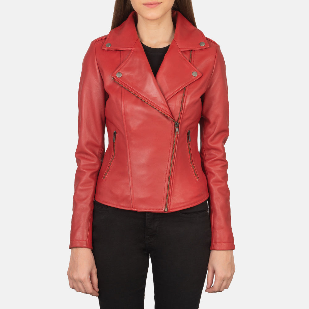 Elsus Red Leather Biker Jacket