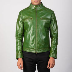 Natis Green Leather Biker Jacket