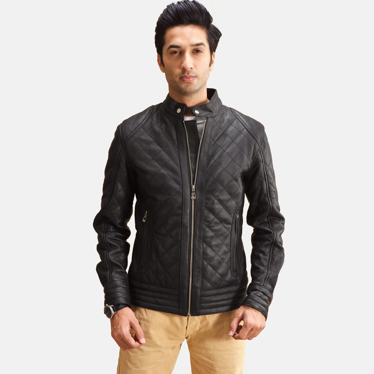 Arbet Black Leather Quilted Jacket