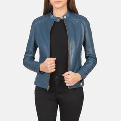 Ripel Blue Leather Biker Jacket