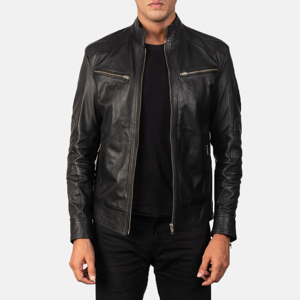 Nogos Black Leather Biker Jacket