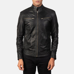 Nogos Black Leather Biker Jacket