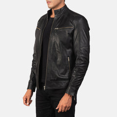 Nogos Black Leather Biker Jacket