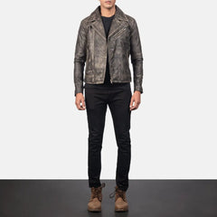 Qunet Brown Leather Quilted Biker Jacket