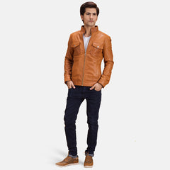 Tinet Tan Leather Biker Jacket