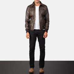 Kolor Brown Leather Bomber Jacket