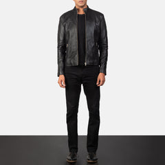 Wykin Black Leather Biker Jacket