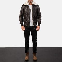 Nitor Brown Leather Bomber Jacket