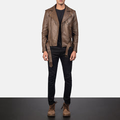 Qumas Mocha Leather Biker Jacket