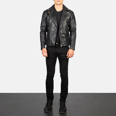 Konis Black Leather Biker Jacket