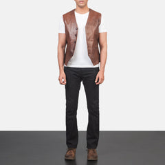 Eltel Brown Leather Vest Jacket