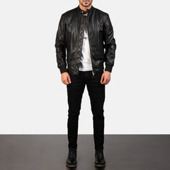 Pasus Black Leather Bomber Jacket