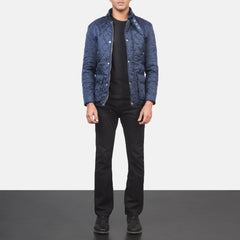 Nogon Blue Leather Quilted Jacket