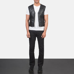Kodon Black Leather Vest Jacket
