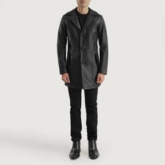 Nosus Black Leather Coat Jacket