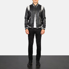 Nagum Black Leather Varsity Jacket
