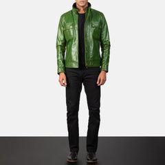 Simion Green Leather Biker Jacket