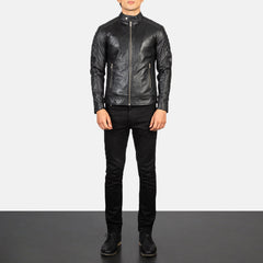 Zavion Black Leather Quilted Biker Jacket