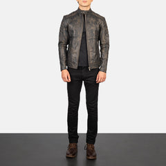 Zavion Brown Leather Quilted Biker Jacket
