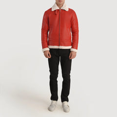 Tiken Red Leather Bomber Jacket