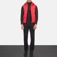 Nodin Red Leather Hooded Vest Jacket