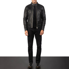 Natis Black Leather Biker Jacket