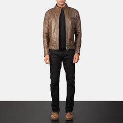 Natis Mocha Leather Biker Jacket
