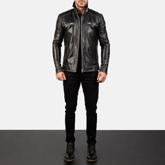 Ririon Black Leather Biker Jacket