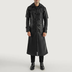 Zavum Black Leather Hooded Coat Jacket