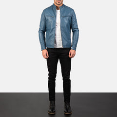 Jopix Blue Leather Biker Jacket