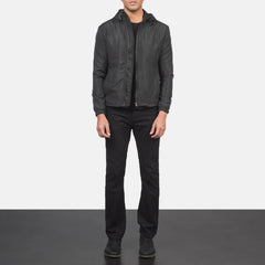 Lerel Black Leather Hooded Jacket