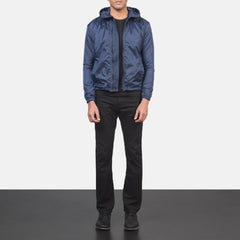 Lerel Blue Leather Hooded Jacket