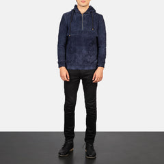 Sivar Blue Suede Hooded Pullover Jacket