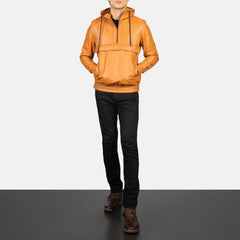 Sivar Brown Leather Hooded Pullover Jacket