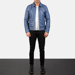 Wytos Blue Leather Biker Jacket