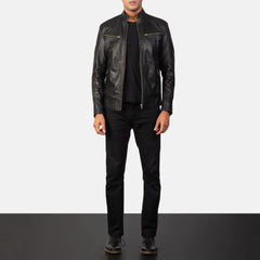 Nogos Black Leather Biker Jacket